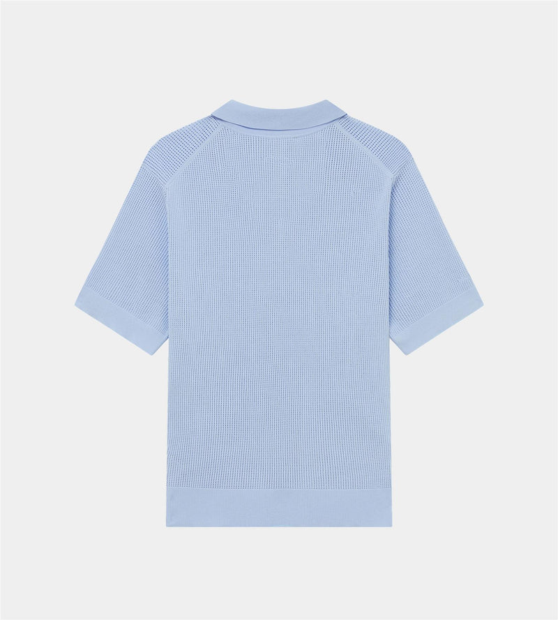 Pointelle Knit V-Neck Polo	 Dusty Blue