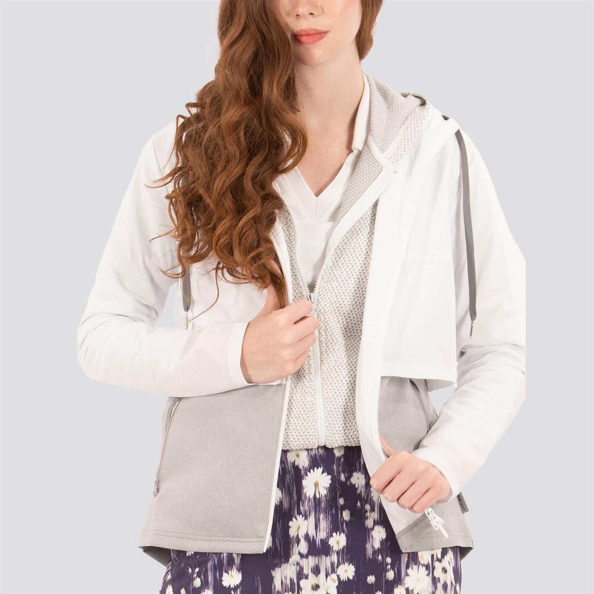 Womens Double Layer Jacket White/Marl Grey
