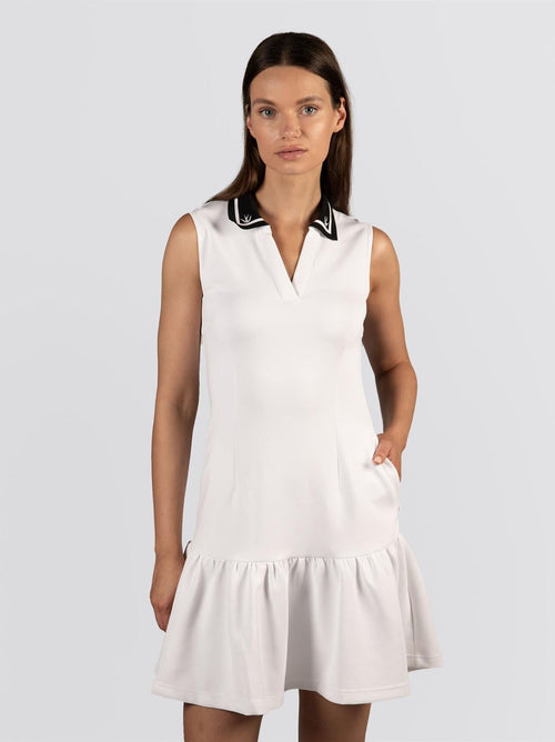 Womens Airloft Ruffle Hem Dress White/Black
