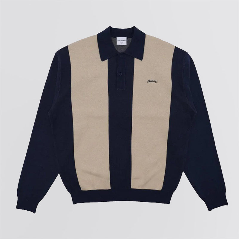 Evans Knitted LS Polo Navy