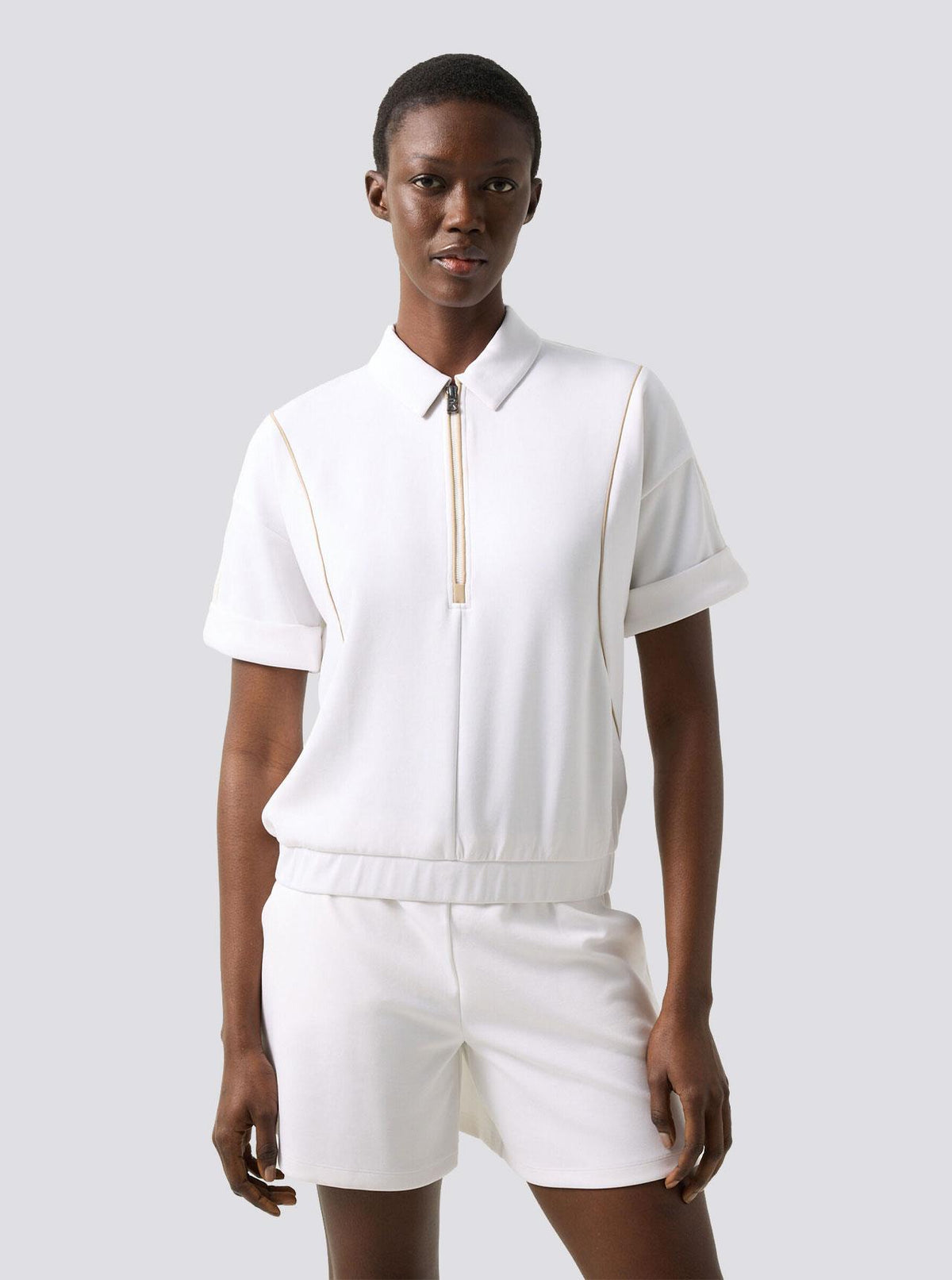 Womens Finya Short Sleeve Half-Zip Sweater Off White