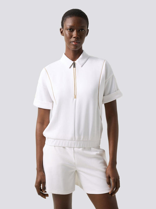 Womens Finya Short Sleeve Half-Zip Sweater Off White