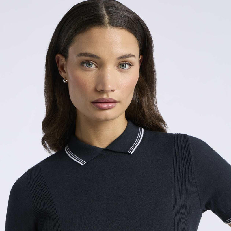 Womens Elevated Sweater Polo Onyx