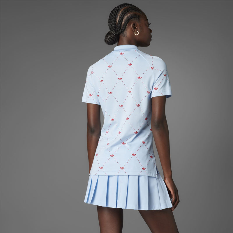 Womens Printed Trefoil Polo Clear Sky/Better Scarlet