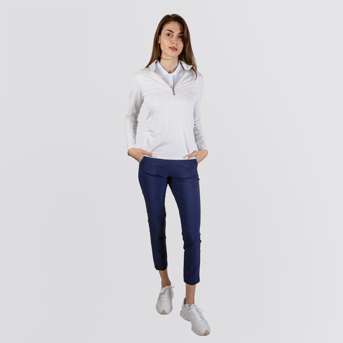 Womens Sunshine Print Half Zip Oyster/White
