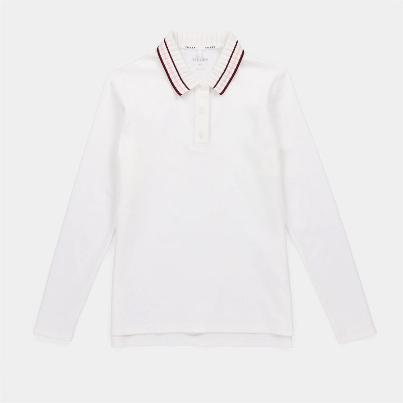Womens LS Team Polo White/Wine