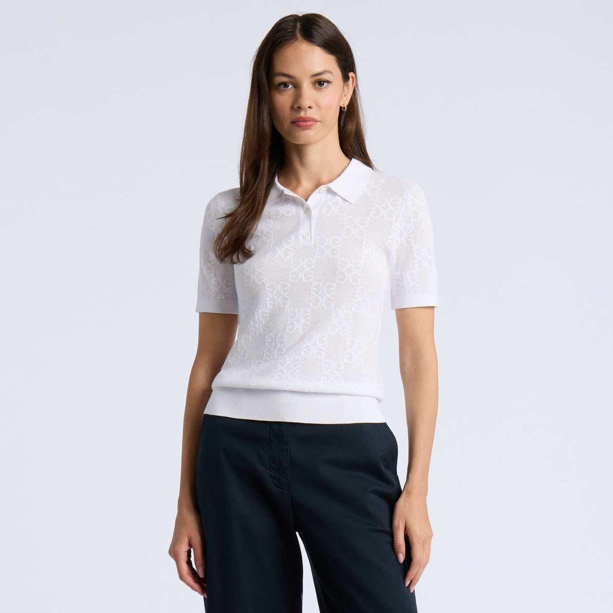 Womens Pointelle G Sweater Polo Snow