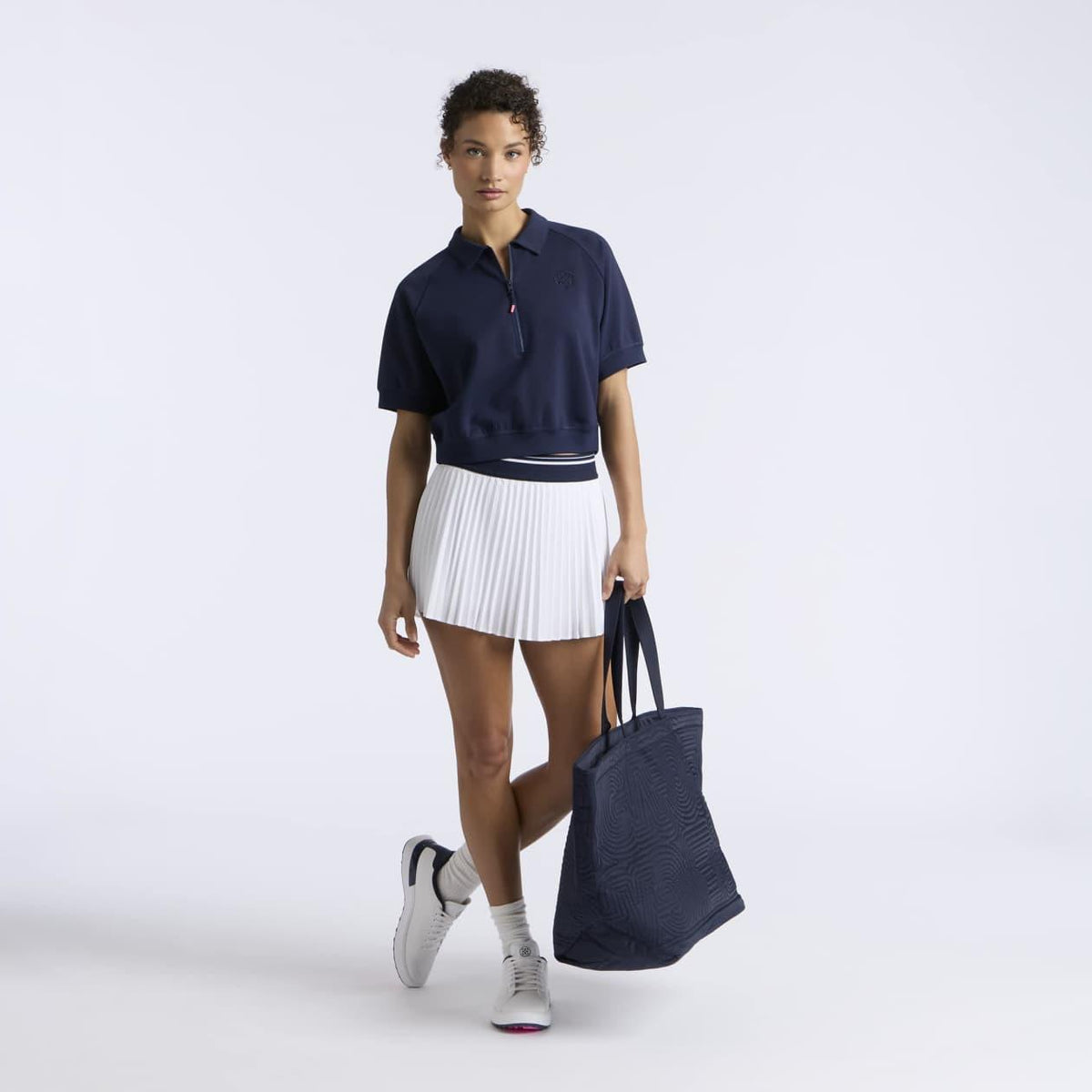 Womens Cropped Stretch Scuba Quarter Zip Polo Twilight