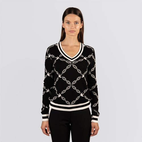 Womens Birdie Links Knit V-Neck Jumper White/Black