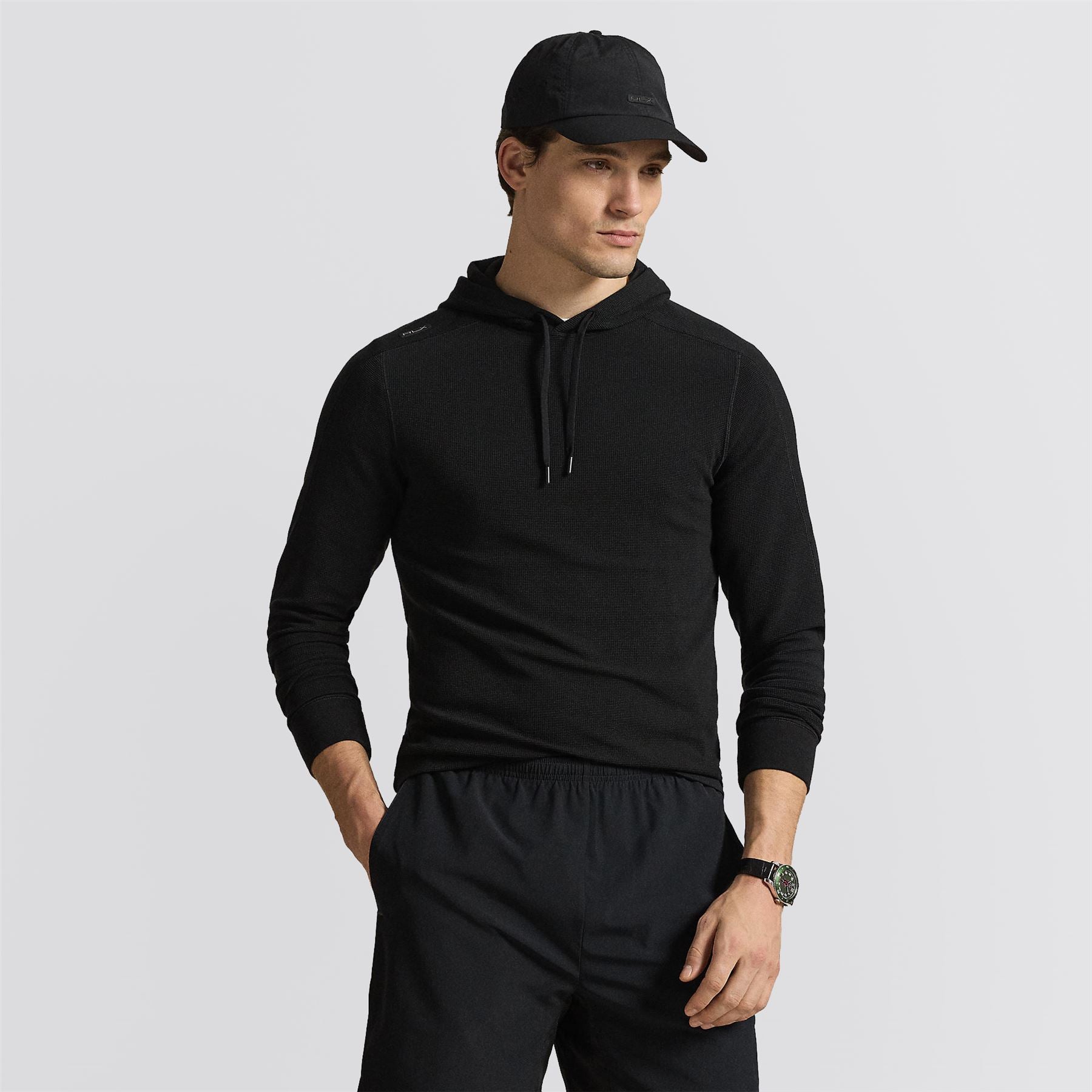 RLX Performance Tech Waffle Knit Hoodie Polo Black