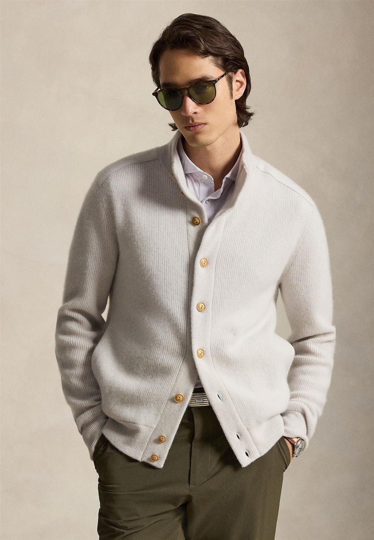RLX Washable Cashmere Sweater Cardigan Stone Pebble