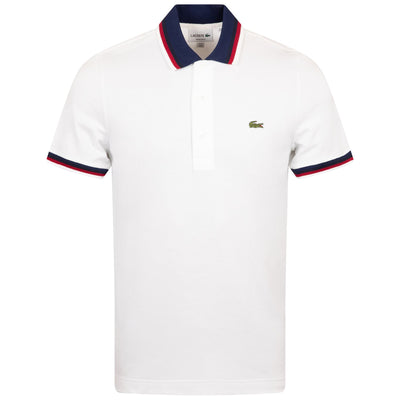 Regular Fit Stretch Cotton Pique Contrast Collar Polo White - SS24