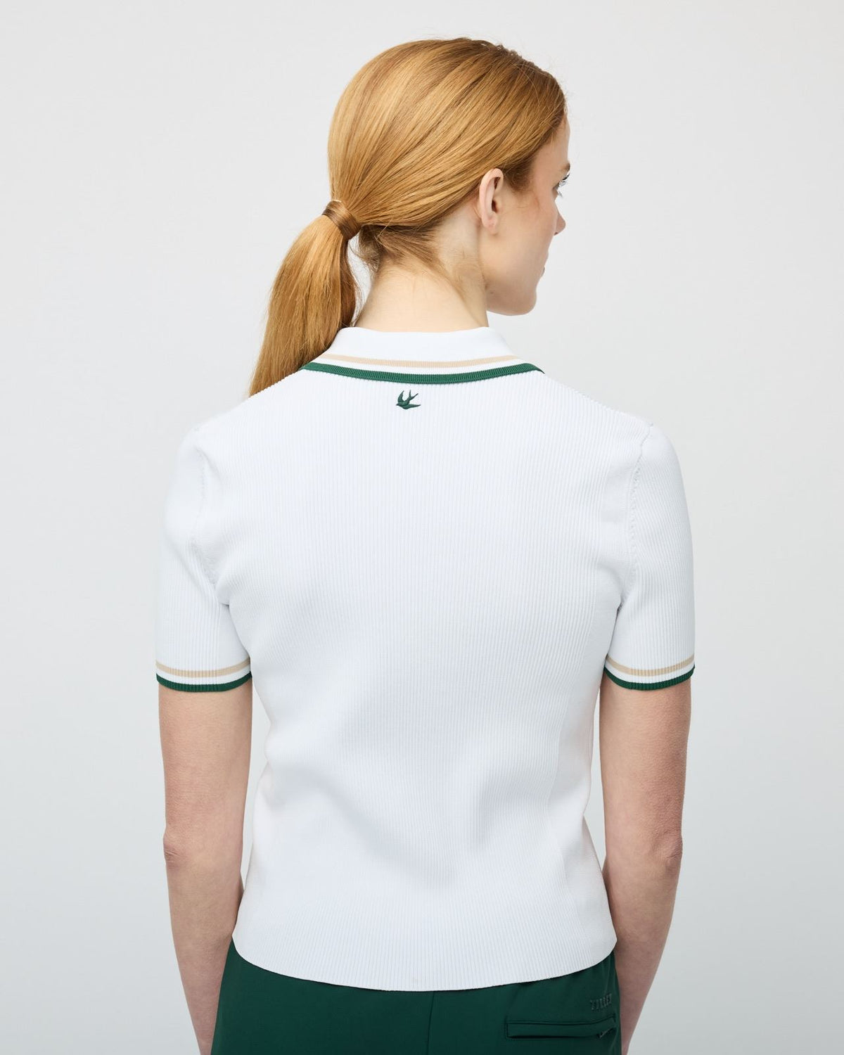 Womens Stripe Zip Polo White