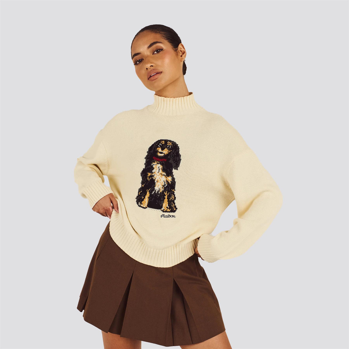 Womens Maisy Intarsia Sweater Beige