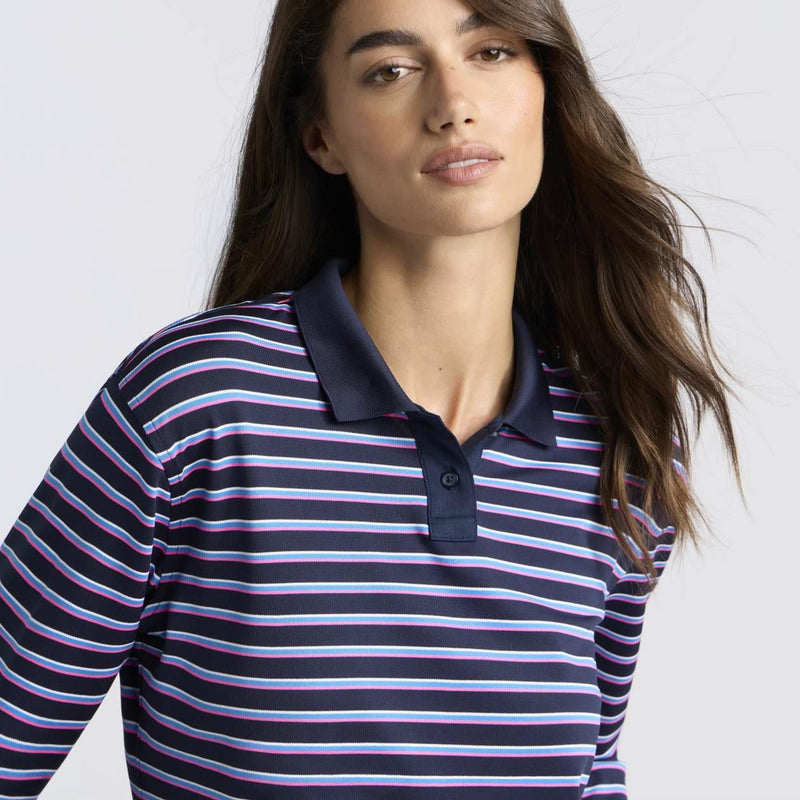 Womens Striped IT Tech Pique Relaxed Long Polo Twilight