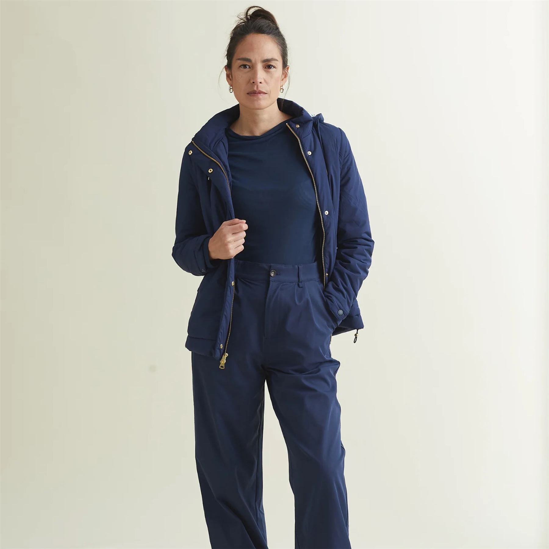 Womens Fait Tout Hooded Jacket Vest Dress Blues
