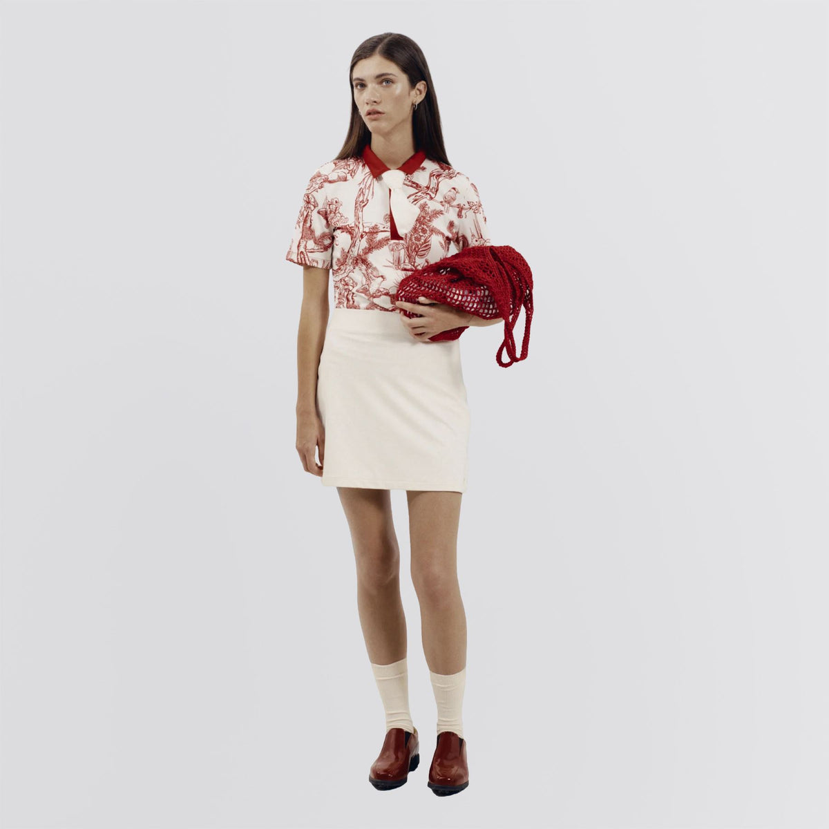 Womens Printed Polo Red Botanical