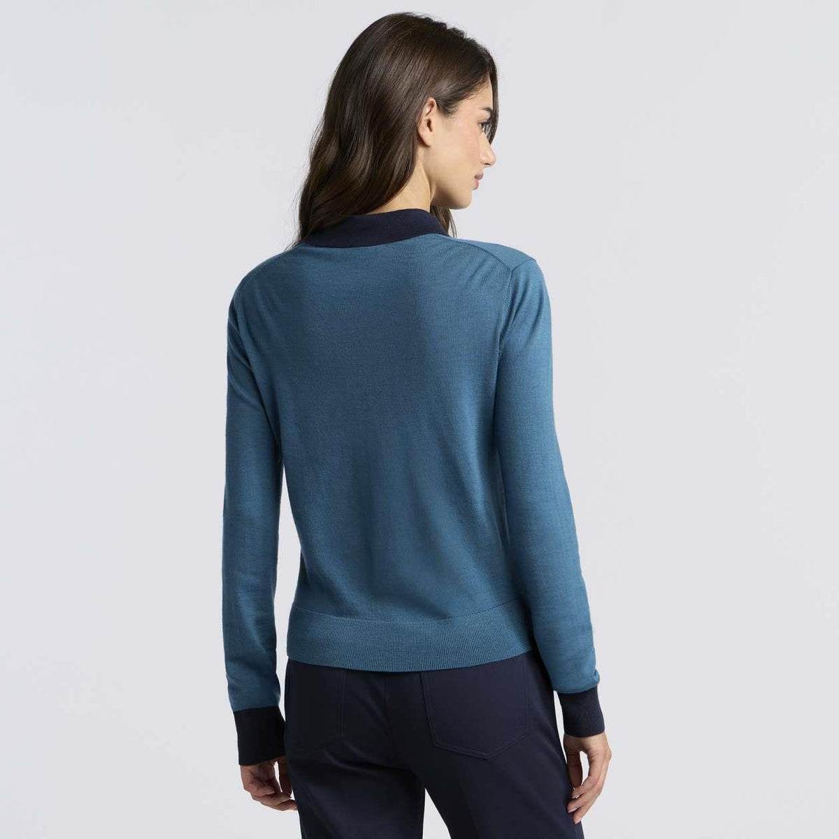 Womens Colour Block Merino Wool Sweater Marine Teal
