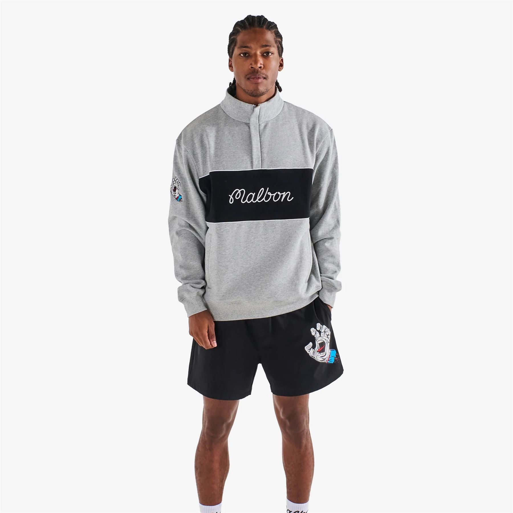 Malbon x Santa Cruz Quarter Zip Sweatshirt Heather Grey