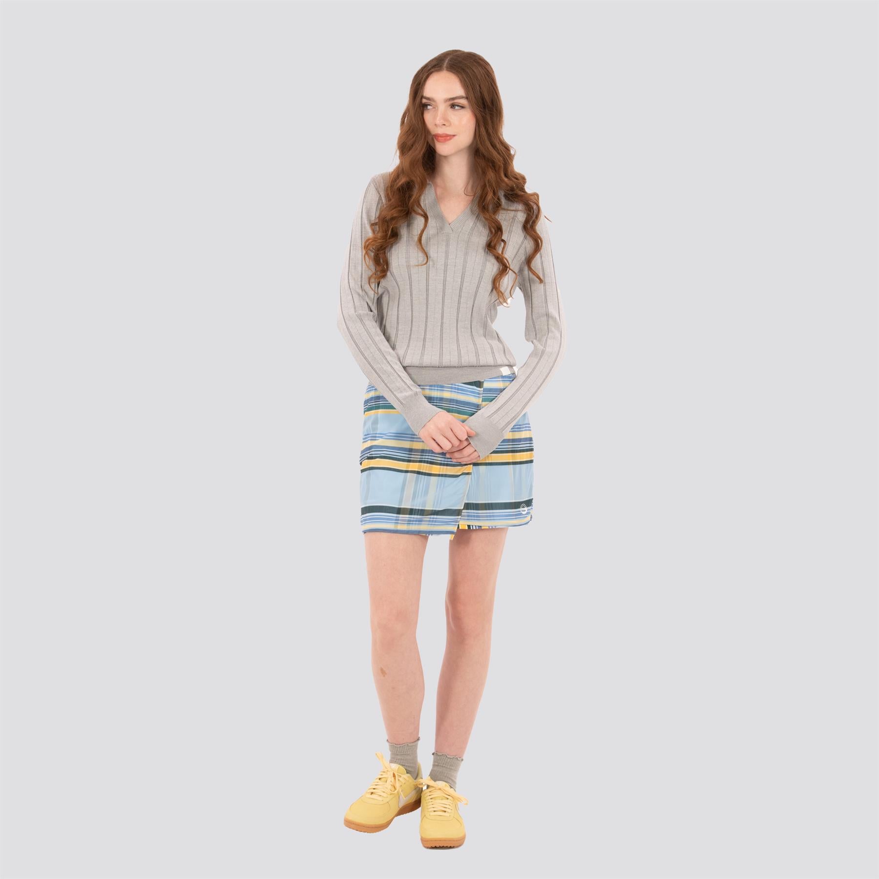 Womens LS Textured Knit Polo Marl Grey