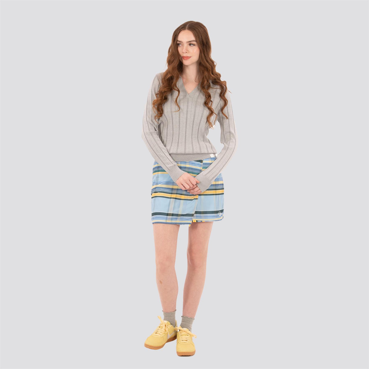 Womens LS Textured Knit Polo Marl Grey