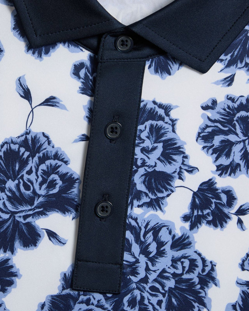 Stamped Floral Print Tech Jersey Polo Willow