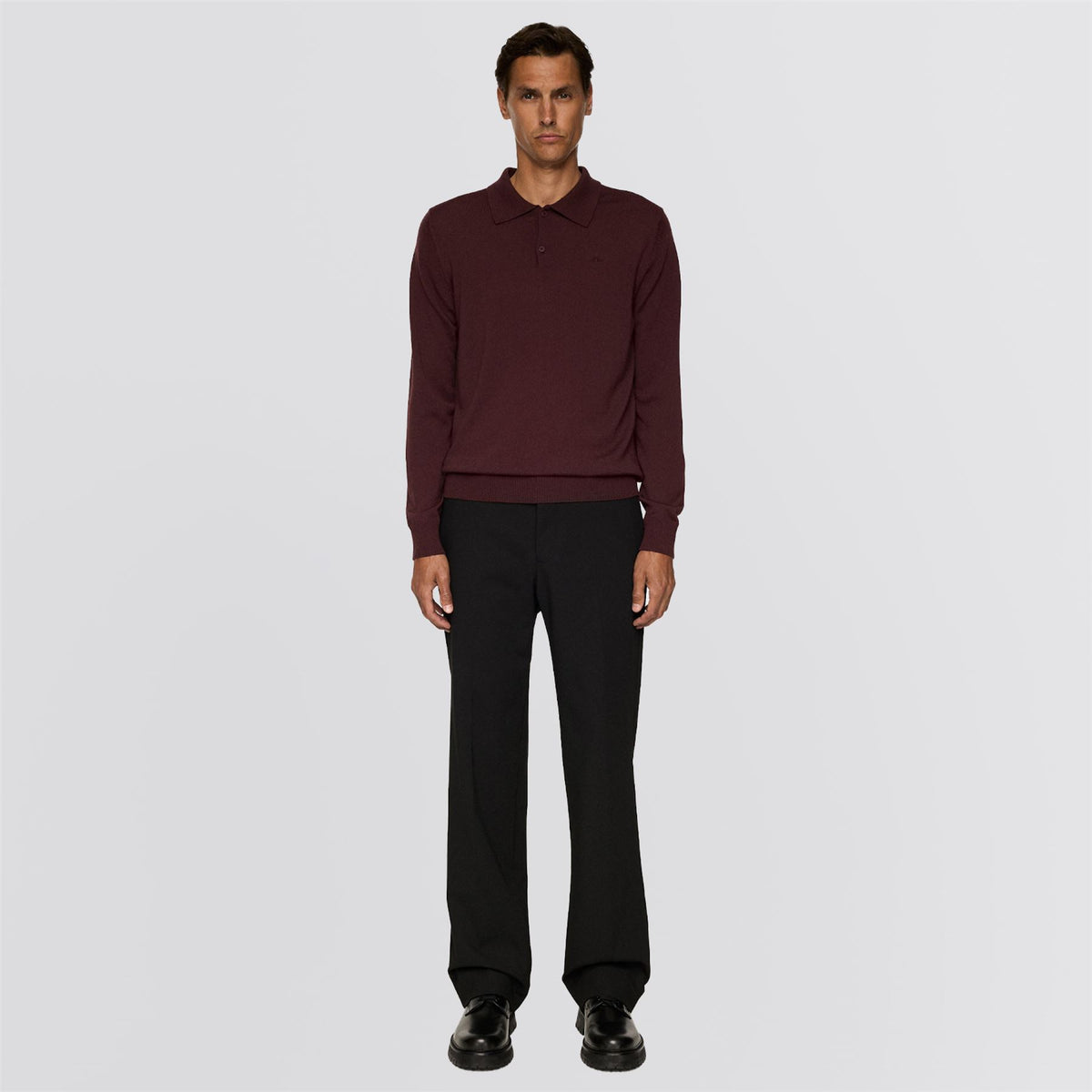 Kai Knitted Merino Polo Huckleberry