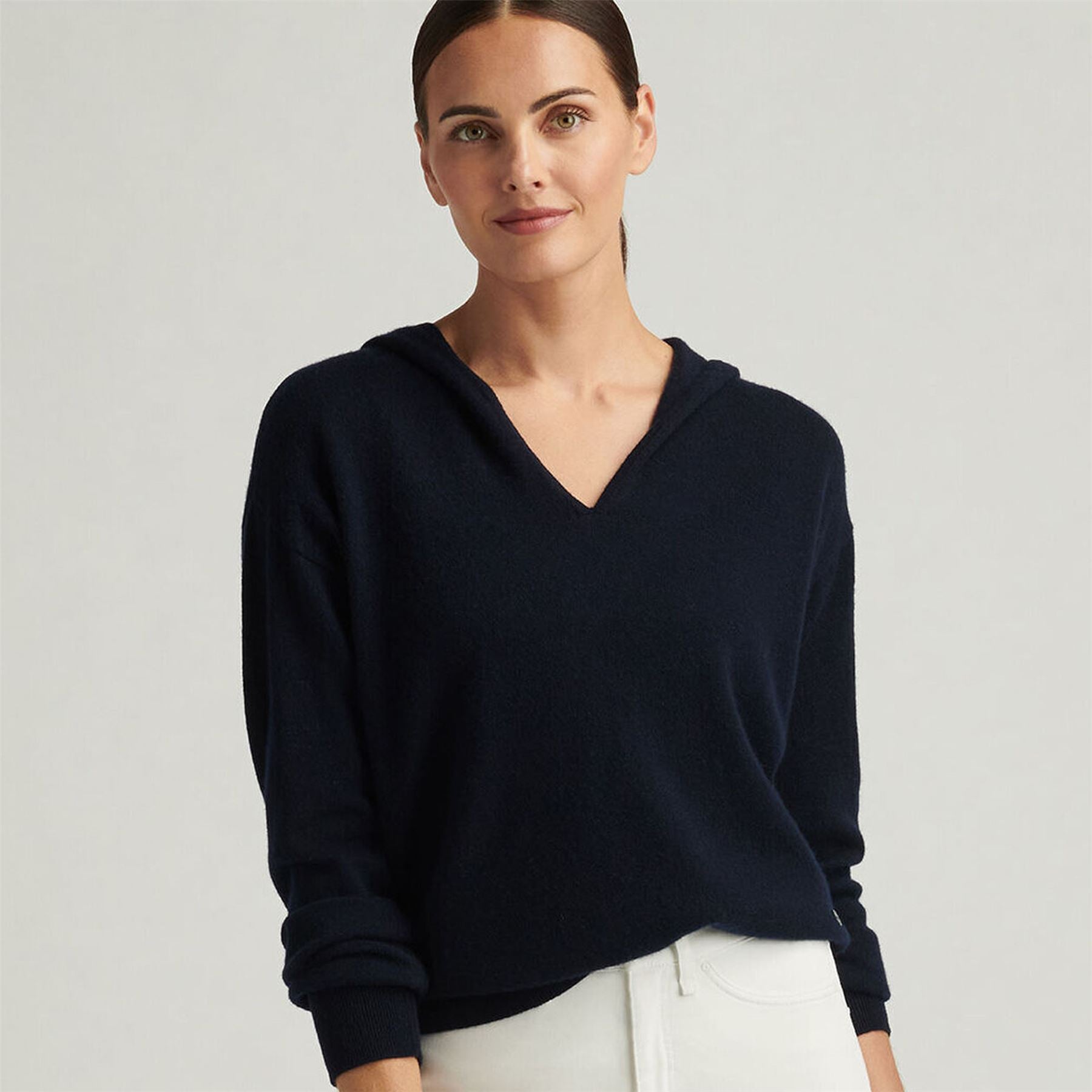 Womens Summer Cashmere Hoodie Navy