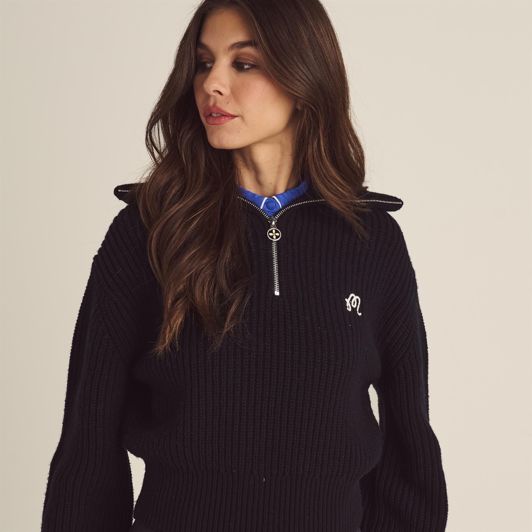 Womens Anais Quarter Zip Knit Sweater Black