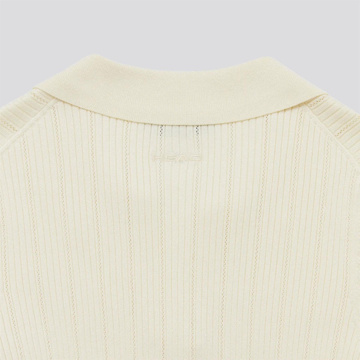 Womens V Neck Pointelle Knit Polo Cream