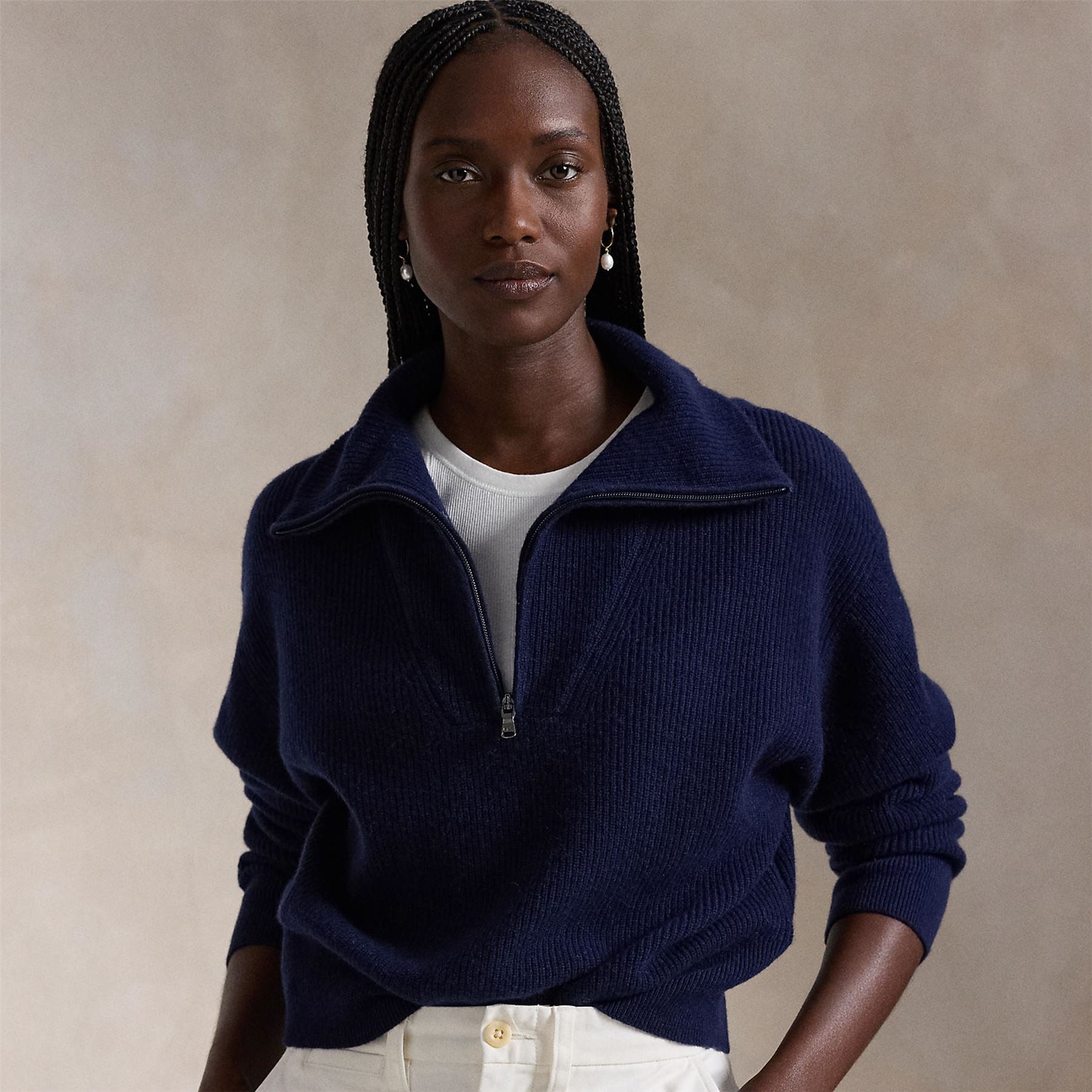 Womens RLX Cashmere Half Zip Refined Navy