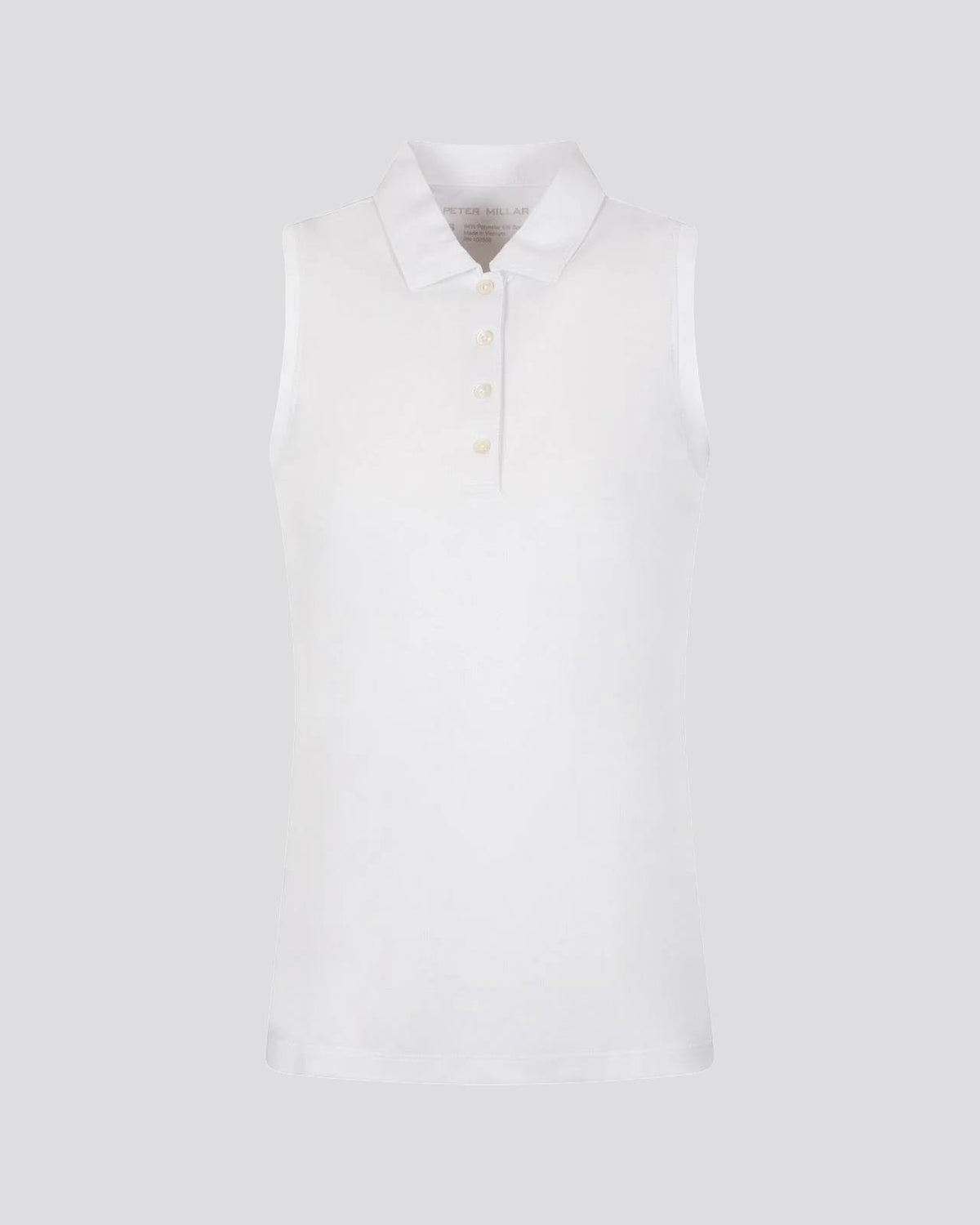 Womens Banded Sport Mesh Sleeveless Button Polo White