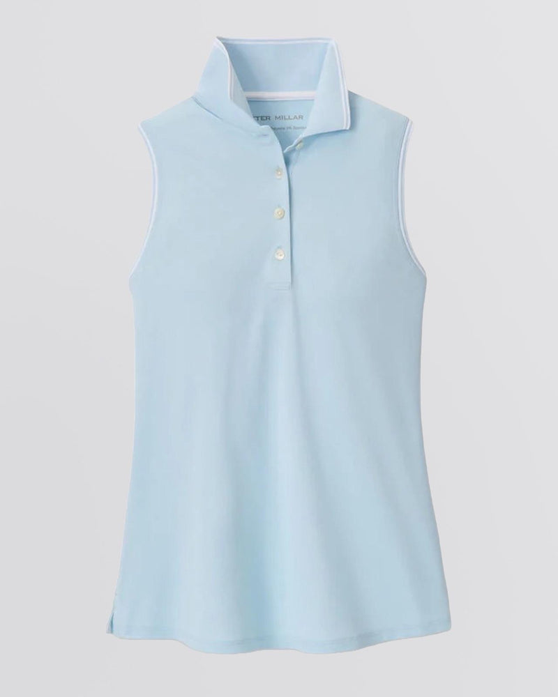 Womens Canterbury Tipped Sport Mesh Sleeveless Polo Blue Brisk/White