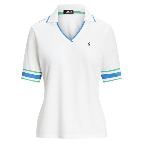Womens Tailored Fit Cricket Polo Shirt Ceramic White/Greenwich Blue/Course Green - SS24