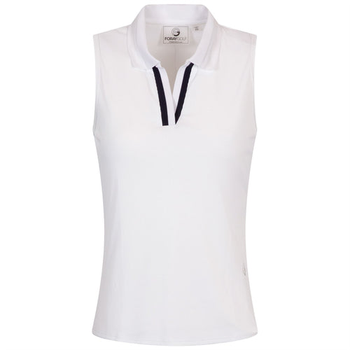 Womens V-Neck SL Rib Polo White - SS25