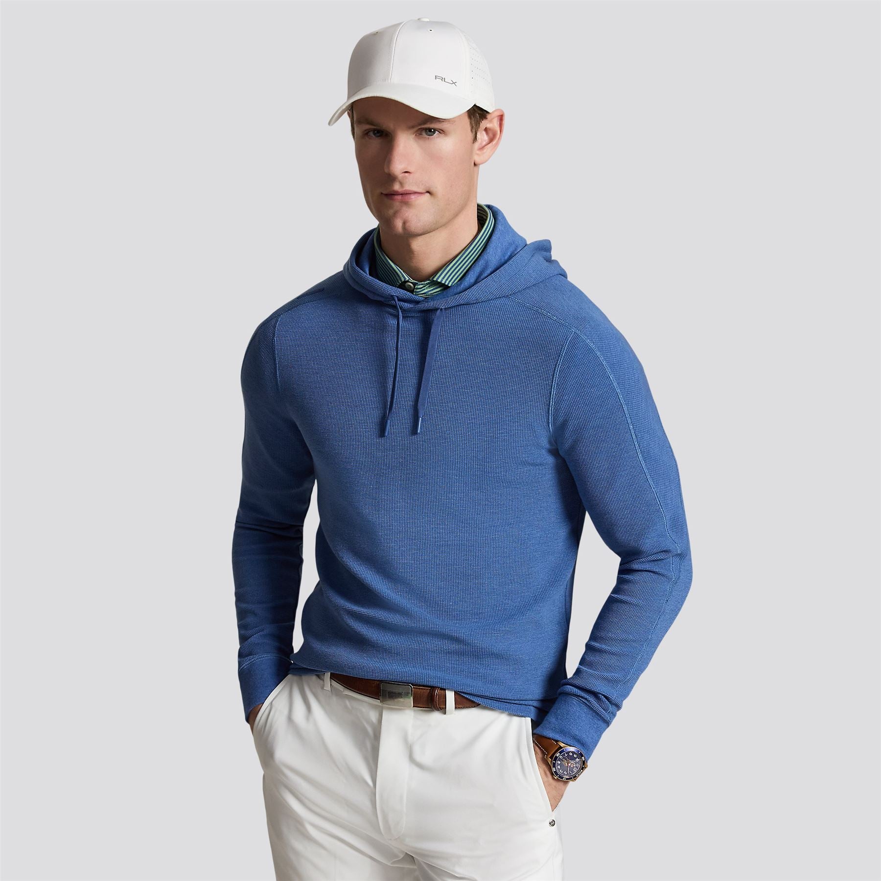 RLX Performance Tech Waffle Knit Hoodie Fog Blue Heather