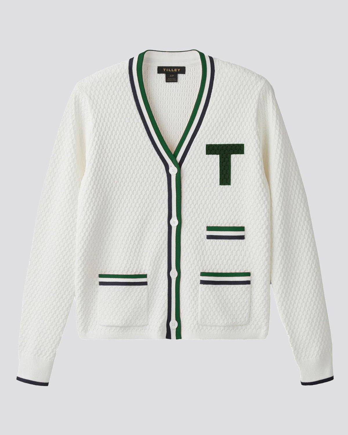 Womens T Cardigan White/Pine Green