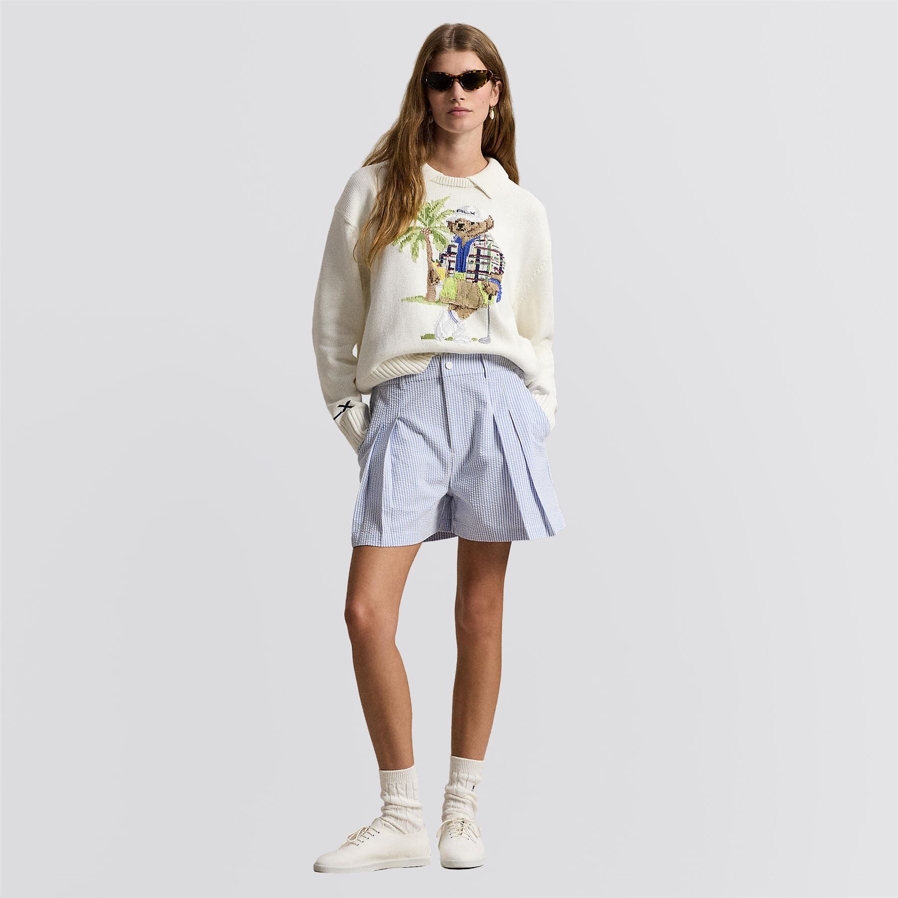 Ralph Lauren RLX Women's Seersucker Pleated Shorts White
