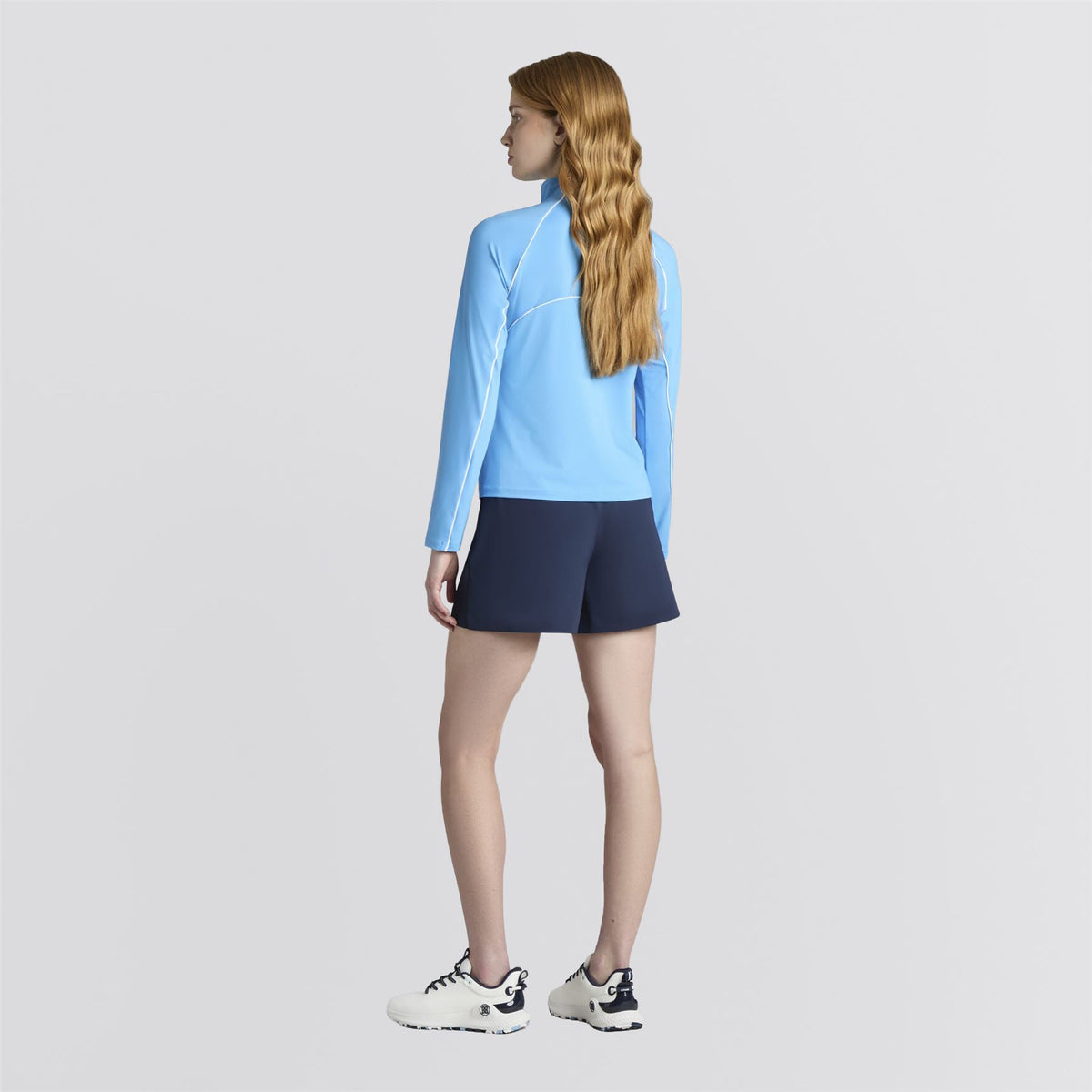 Contrast Mesh Silky Tech Nylon Quarter Zip Pullover Azul