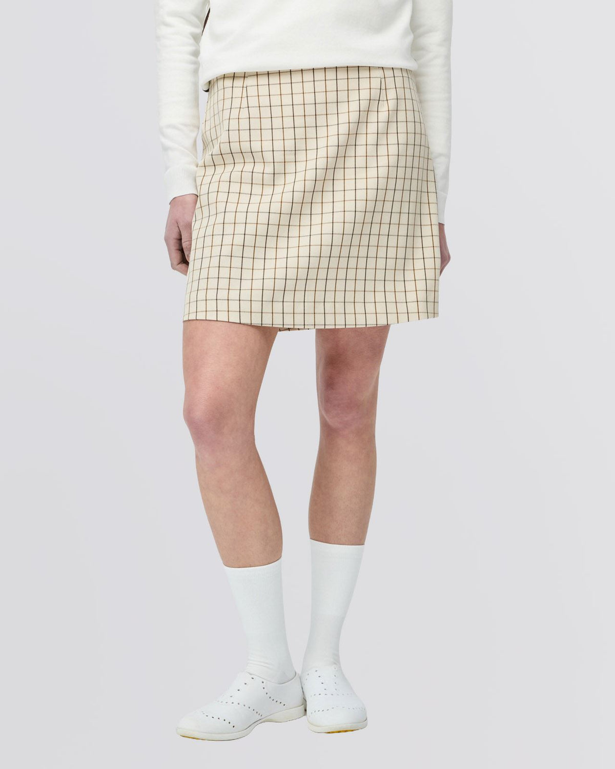Womens Retro Check A Line Skirt Cream Check