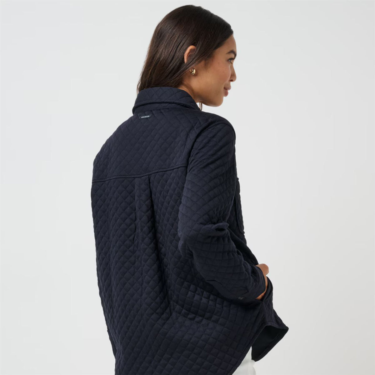 Womens Diamond Quilted Shacket Black