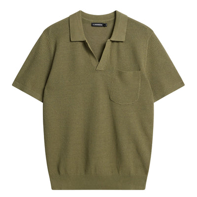 Ben Slim Fit Open Collar Silk Polo Oil Green