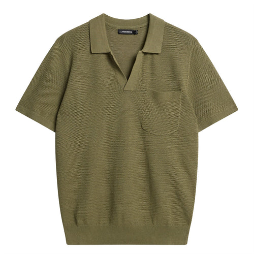 Ben Slim Fit Open Collar Silk Polo Oil Green