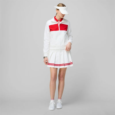 Womens Ribbon Pleated Skirt White/Sport Red