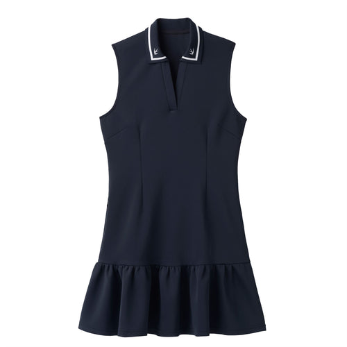 Scuba Ruffle Hem Dress Navy/White