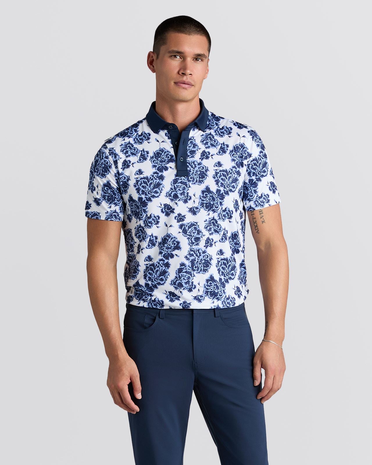 Stamped Floral Print Tech Jersey Polo Willow