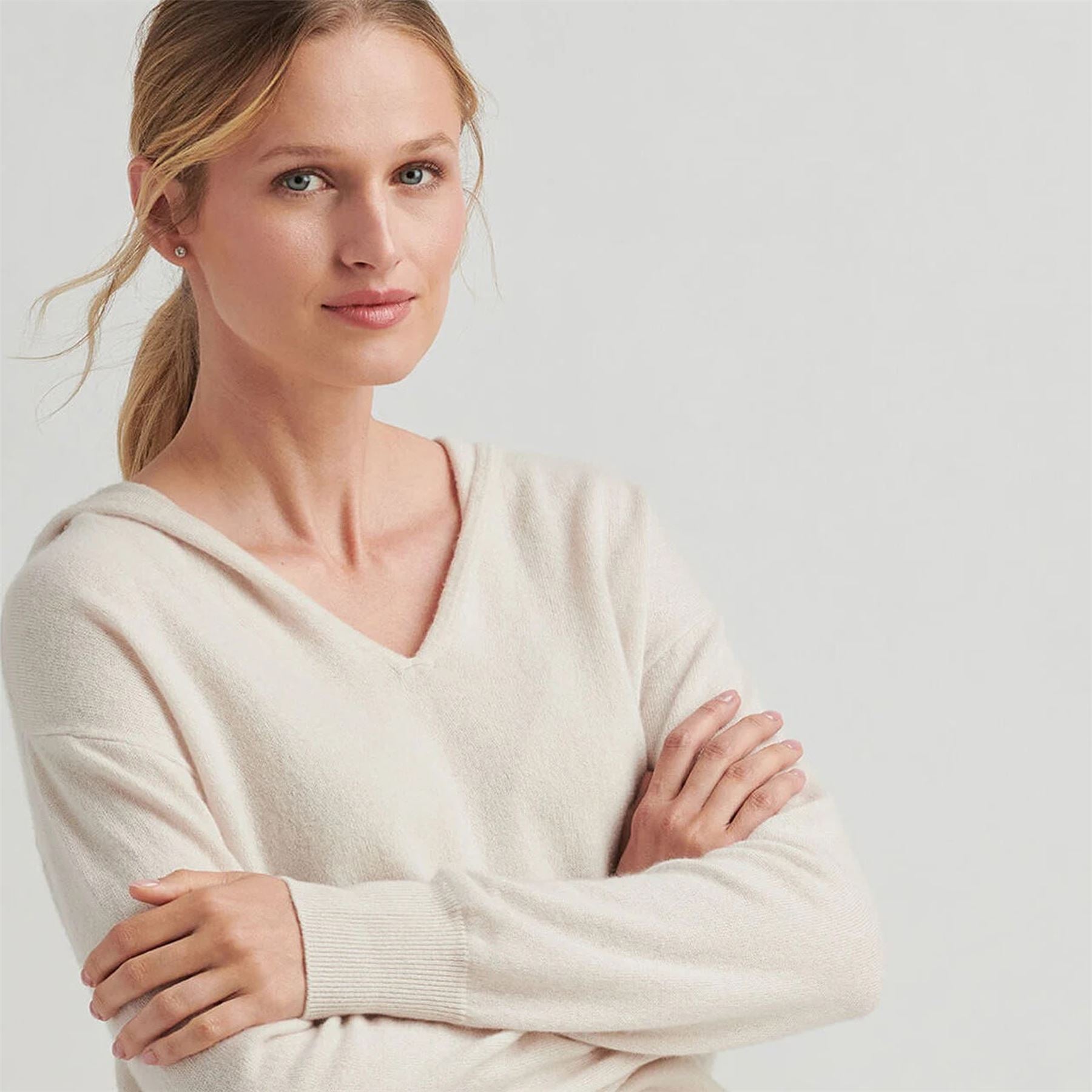 Womens Summer Cashmere Hoodie White Sand