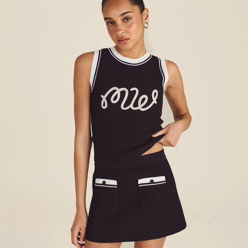 Womens Luna Rib Knit Tank Top Black