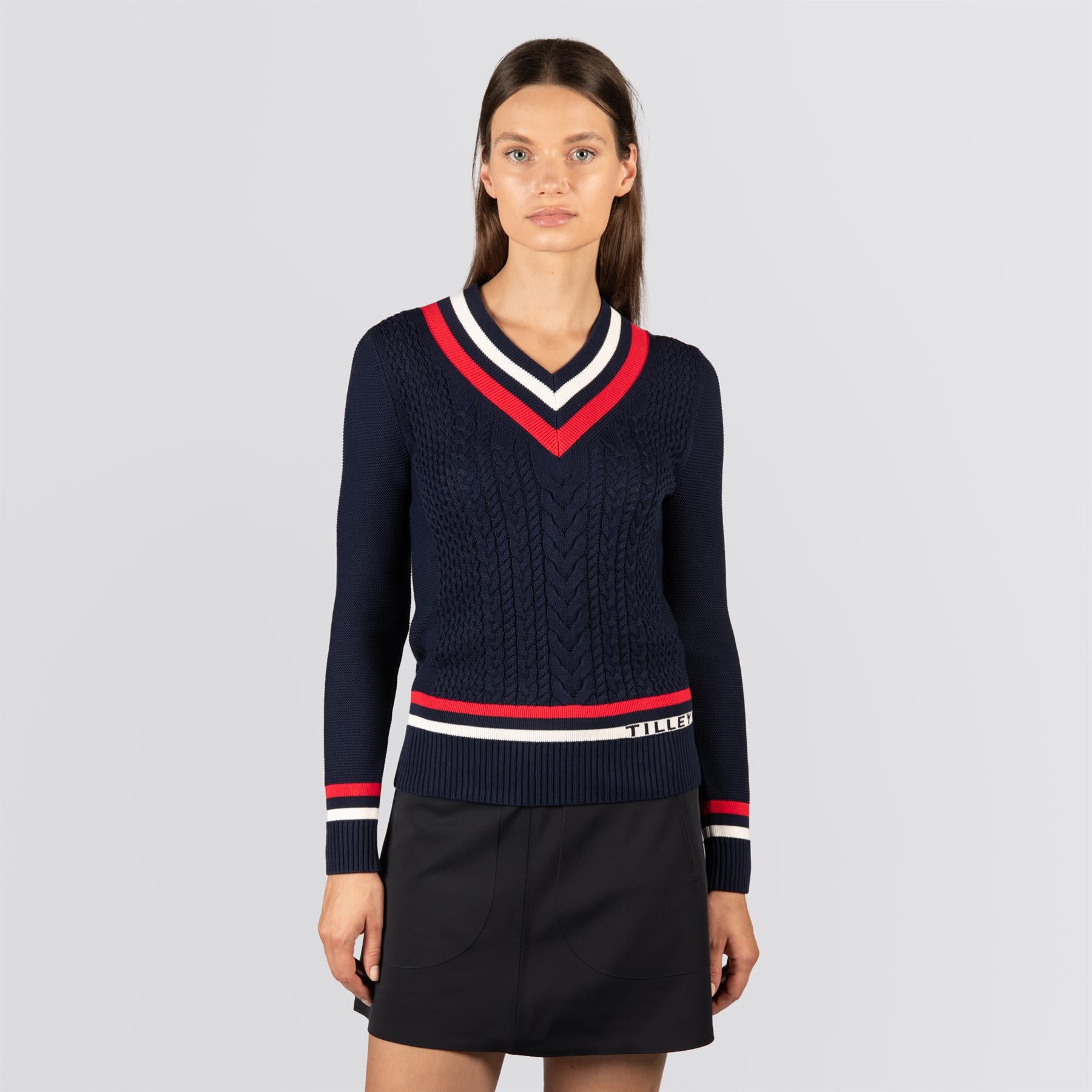 Womens Preppy Deep V Sweater Navy