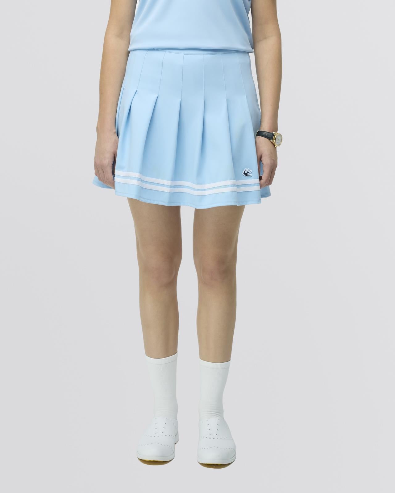 Womens Ribbon Pleated Skirt Powder Blue/White